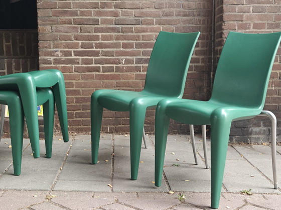 8x Vitra Louis 20, Philippe Starck, groene designstoelen, Eetkamerstoelen, Polyester, Metaal (foto 5 van 5)