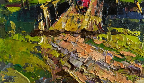Image 1 of Original Oil Painting Summer Bridge Landscape To the other side