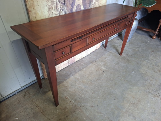 Image 1 of Mesa auxiliar clásica de madera de cerezo, mesa de pared, consola, dimensiones: 145x40cm y 72cm de alto.