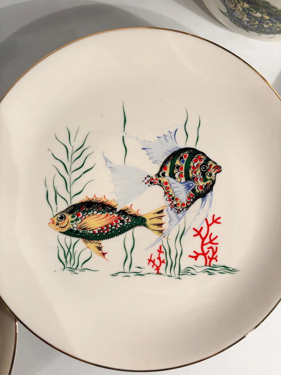 Servizio da tavola bavarese in ceramica degli anni '80 composto da sei piatti e zuppiera per pesce. (photo 8 of 14)
