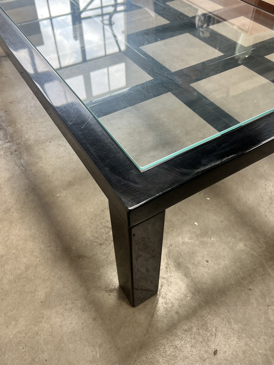 Image 1 of Tavolino da caffè vintage nero lucido con piano in vetro, stile giapponese, anni '80