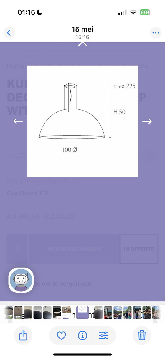 Image 1 of Kunstlicht hanglamp cup 100 Flos Skygarden 