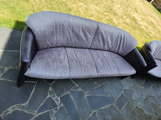 Leolux Excalibur 2.5-seater + 3-seater vintage design sofas (1991) - iconic Dutch design by Jan Armgardt in purple leather
