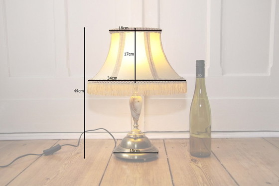 Image 1 of Tafellamp Tafellamp messing natuursteen franjes 70s J Vintage