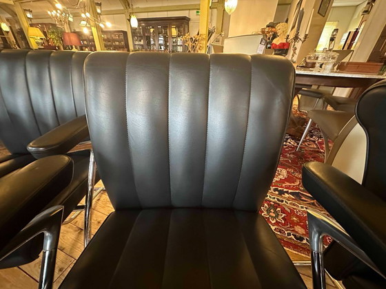 Image 1 of Set of 6 Vintage Walter Knoll ‘Art Collection’ Dining Chairs – Black Leather & Chrome