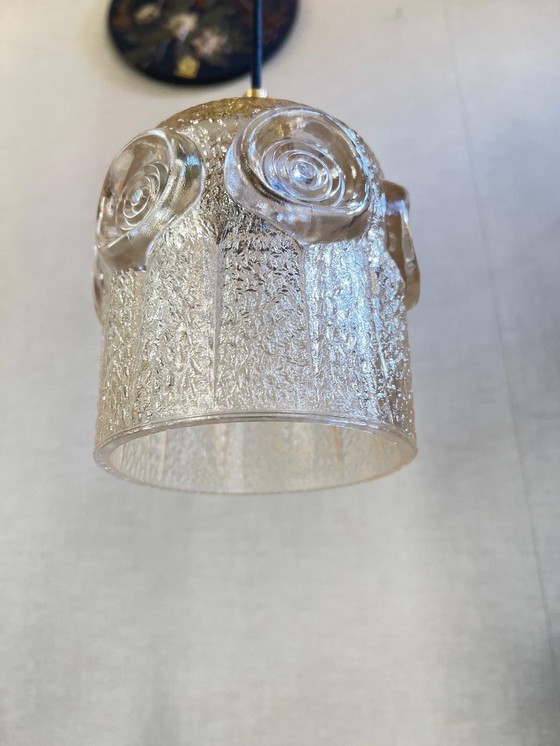 Image 1 of 1970 Lampe pendante en verre ambré, montage en or