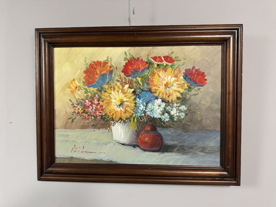 Image 1 of Vibrant Floral Composition with Layered Blossoms and Expressive Brushwork, Oil on Canvas by Unknown Artist, 1960s.