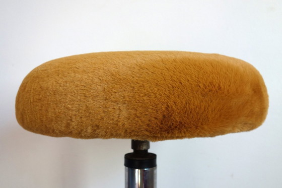 Image 1 of Sgabello alto vintage in alluminio pressofuso e pelle di pecora