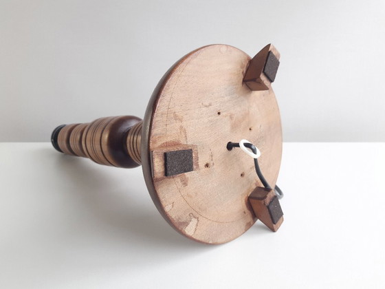 Image 1 of Unique vintage wooden lamp base with handmade lampshade made of African wax fabric