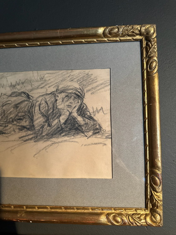 Tekening door Emile J Patoux, Schilderijen & Tekeningen, Papier, Grijs (foto 5 van 5)