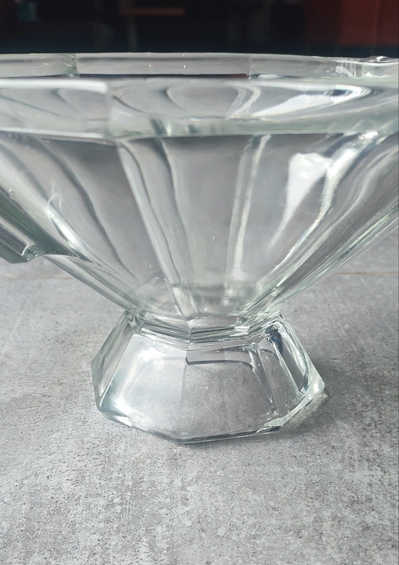Image 1 of Coupe en verre épais gravée Slovakia Style Art Déco