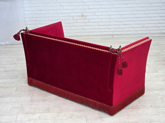 1970s, Danish 2-seater "Spanish" drop arm sofa, furniture velour., 2 seaters, Velvet, Wood, Red (photo 13 of 23)
