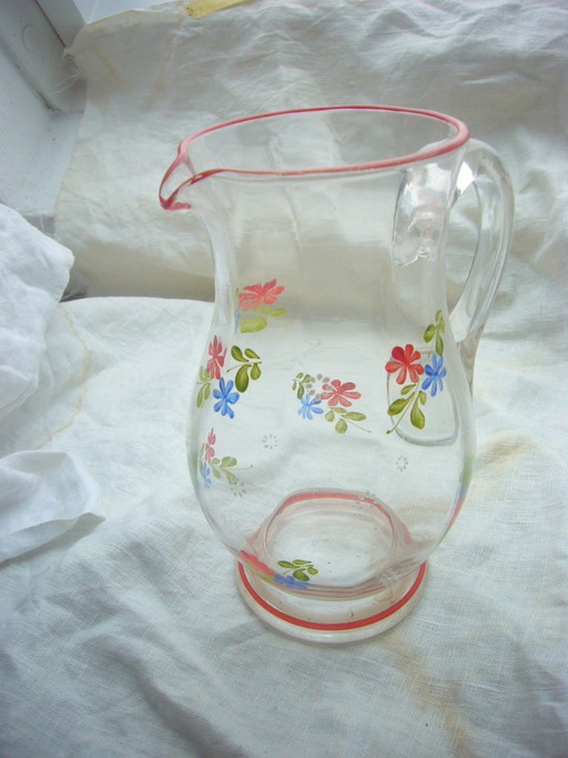 Jarra de cristal antigua pintada a mano, circa 1920. – glazen karaffen, Glass (photo 2 of 7)