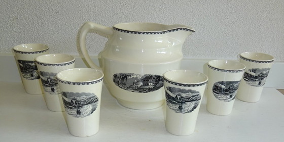 Société Ceramique Maestricht Landscape jug with cups, Soc Ceramique Maastricht, Crockery, Ceramic, Beige (photo 3 of 5)