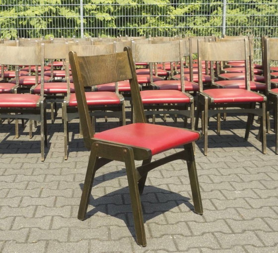 Grand lot de chaises vintage empilables, Chaises de salle à manger, Bois, Skaï, Rouge (photo 7 sur 14)