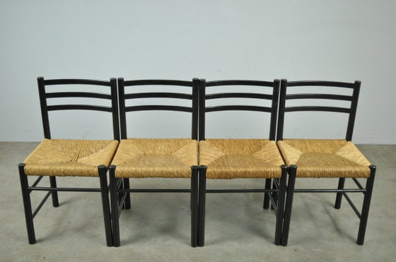 Image 1 of Mid-Central modern dining chairs with rush seats, 1960s