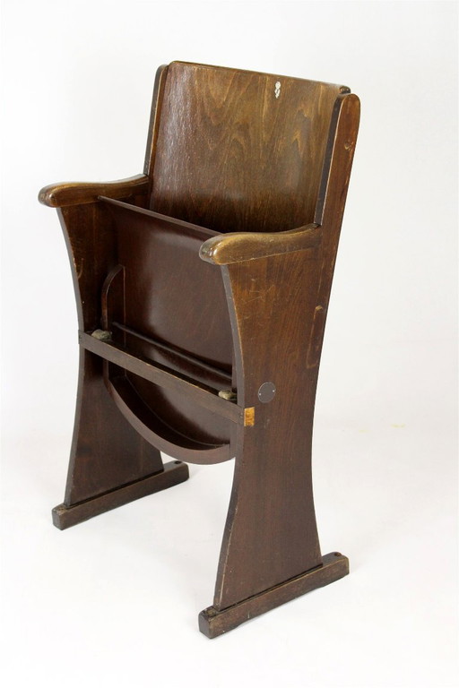 Fauteuil de cinéma vintage TON (Thonet), tchèque des années 1940, siège de théâtre en bois