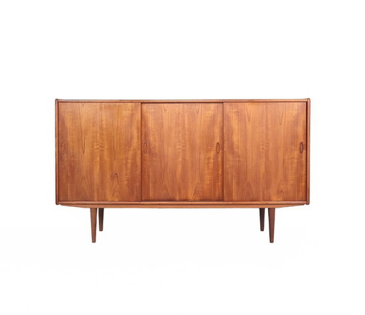 Danish design teak highboard with sliding doors, 1960s