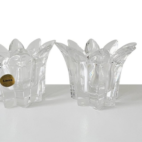 Image 1 of Set Vintage Italiaanse Royal Crystal Rock Laurus Star loodkristal waxinelichthouders 1980's