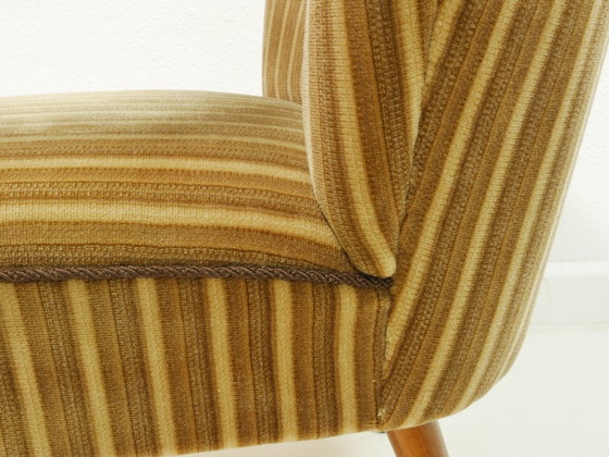 Image 1 of Vintage Cocktailsessel 60er Jahre, Mid Century Sessel, gestreifter Polsterstoff Oliv Braun Creme, Lounge Chair Germany