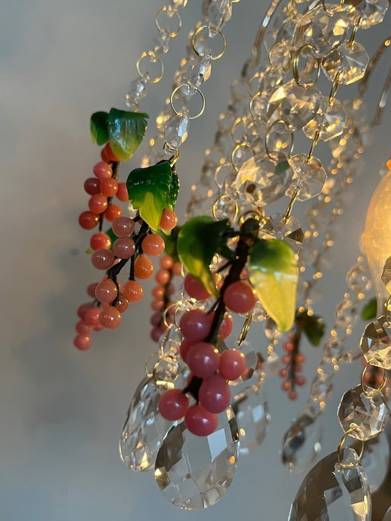 Image 1 of Set of 3 Vintage Pink Grapes Fruit Teardrop Chandelier From Murano