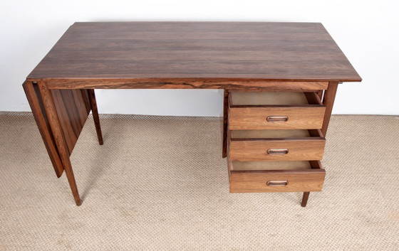 Image 1 of Scrivania allungabile danese in palissandro e ottone, modello OS 51, disegnata da Arne Vodder per Sibast nel 1960.