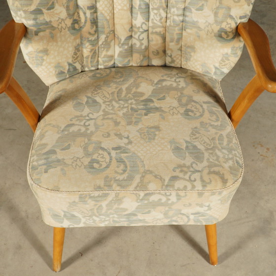 Image 1 of Vintage cocktail chair - velour - wooden armrests - 1960s