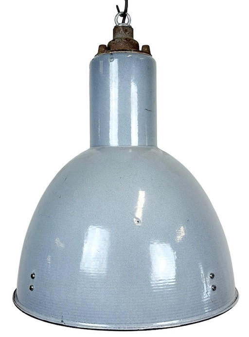 Suspension industrielle Bauhaus en émail gris, années 1950