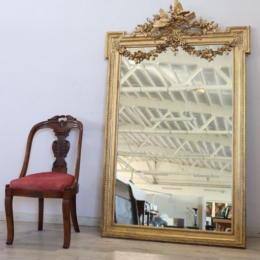 Large Antique Wall Mirror in Gilded Wood, Italy 19th Century