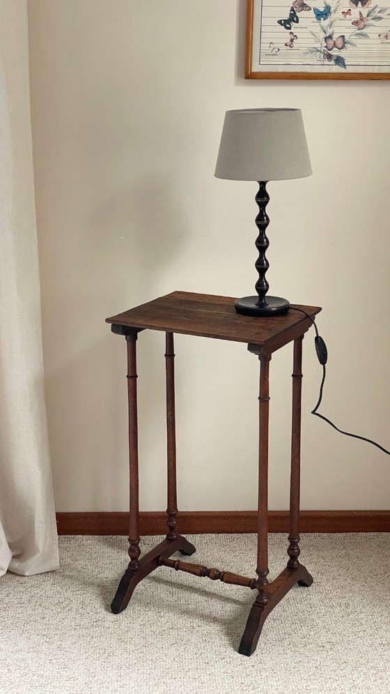 Image 1 of Antique Turned Wood Bedside Table