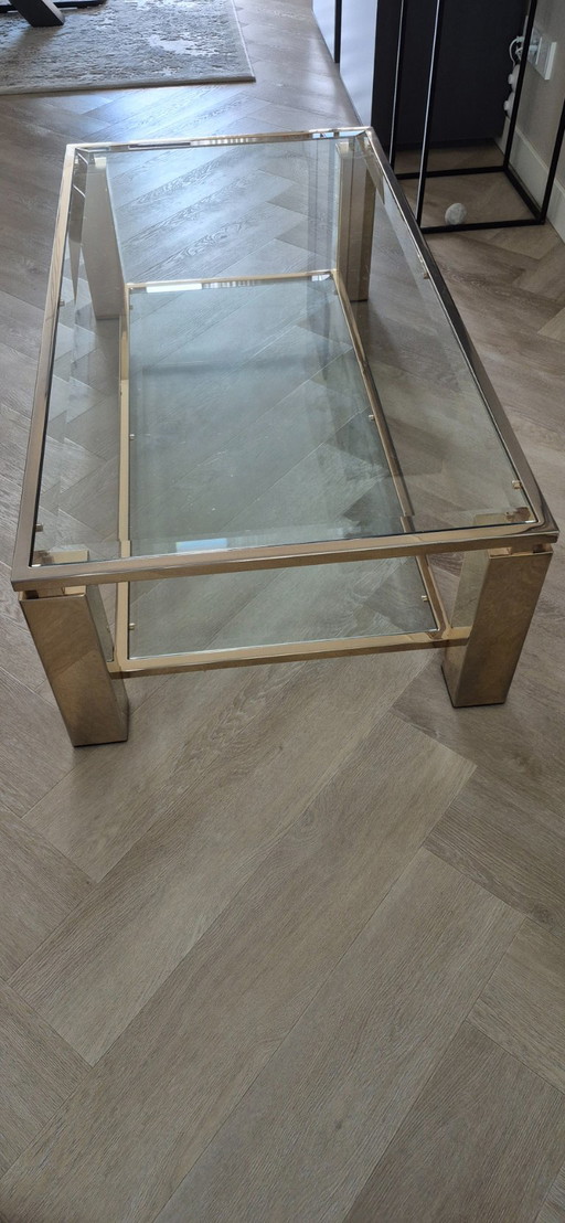 Zu verkaufen: Vintage-Couchtisch. Belgo Chrom-Glasplatte (1970 – JF7OYVWYMCVU). – Belgochrom, salontafels, Metal