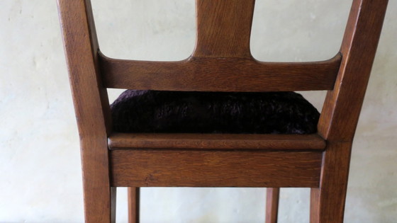 Image 1 of Chaise d'appoint Art Nouveau en chêne et velours violet royal, années 1900