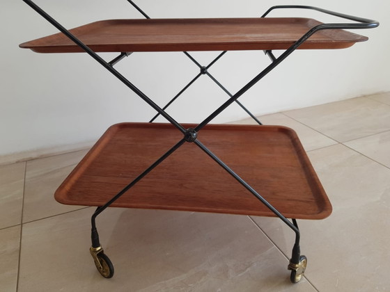 Mid-Century Modern Teak Servierwagen von Paul Nagel f&uuml;r Jie Gantofta, Schweden, 1960er – polished steel (photo 10 of 11)