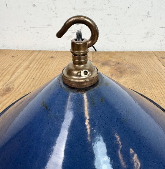 Image 1 of Lampada a sospensione industriale in smalto blu britannico, anni '50