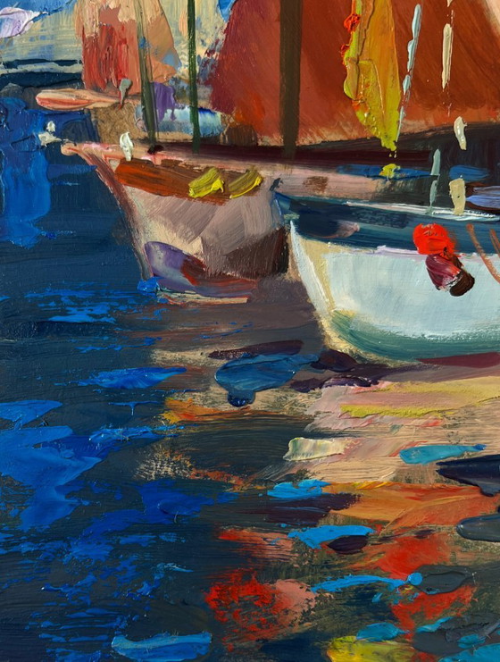 Image 1 of Original Oil Painting Summer Sea Landscape Sail full of wind