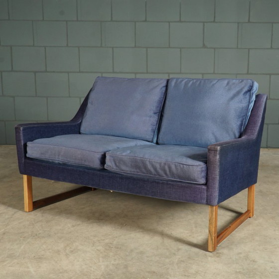 Vintage Tweezitsbank – Blauw Velours – JAB Anstoetz – Jaren 70 – 2 zitsbanken, Wood, Velvet (photo 7 of 11)