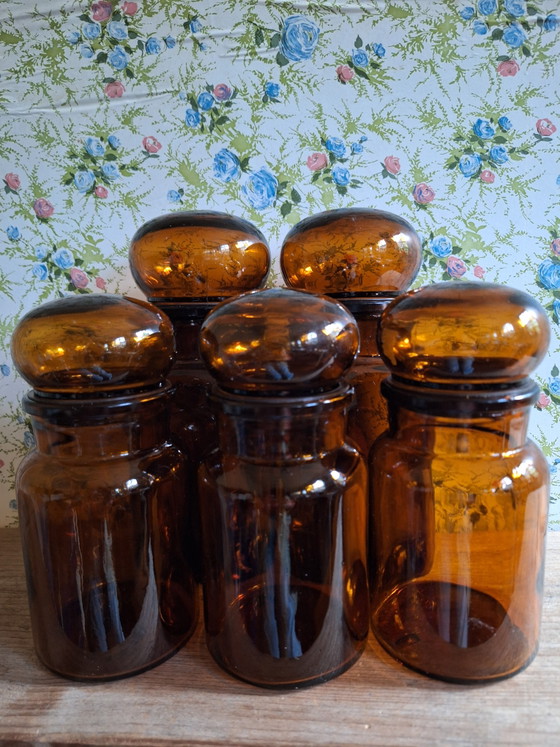 Set Van 5 Amber Glas Apothekerspotten – Keukenaccessoires, Plastic (photo 5 of 9)