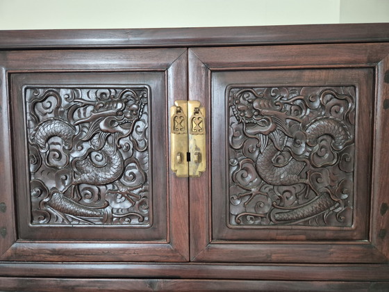 Libreria / Armadi contenitori cinese vintage – Legno duro con rilievo di drago – Wood (photo 3 of 14)