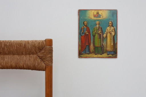 Religieus Russisch icoon uit de 19e eeuw van de beschermheiligen van het Heilig Huwelijk