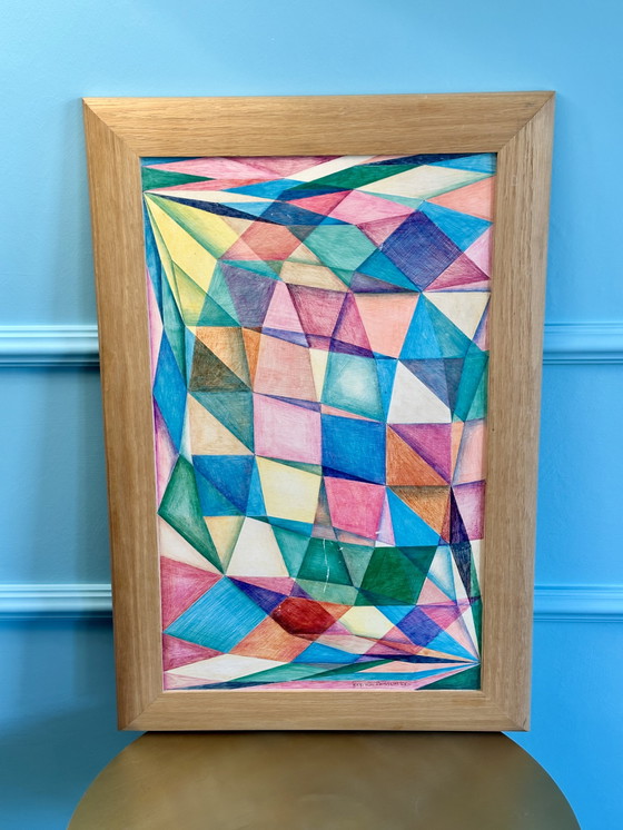 Image 1 of Joop van Bossum Dipinto astratto multicolore 30 x 50 cm