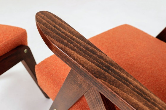 Image 1 of Vintage armchair and footrest set terracotta orange bouclé  