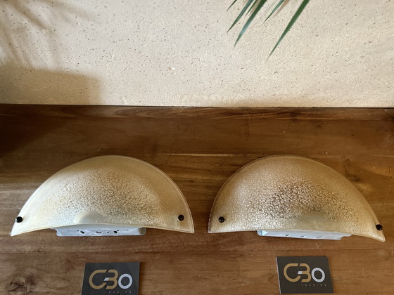 Image 1 of 2x Terzani Mezza Luna wall lamp: a half-moon of handblown Murano glass