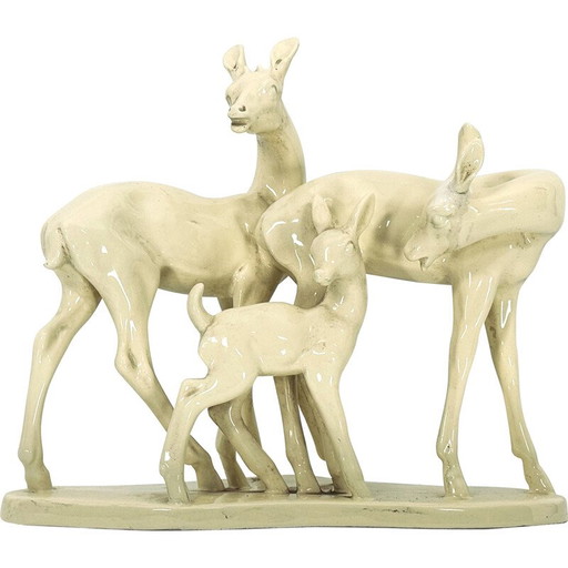 Vintage sculpture representing a family of ceramic deer, Italy 1950