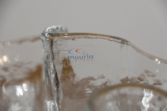 Image 1 of 1970er Muurla "Eva" skandinavische klare Eis Taschentuch geraffte Kunstglasvase