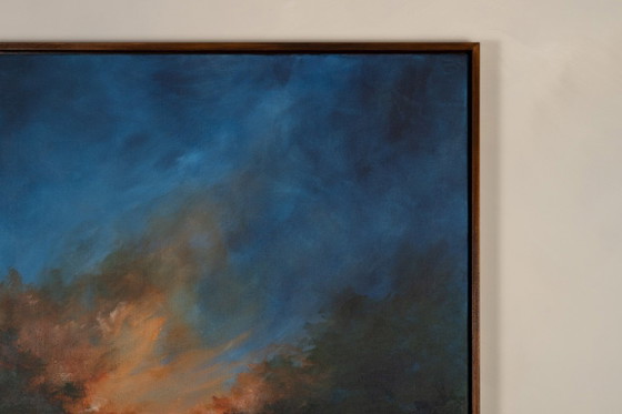 Large Original Blue and Orange Abstract Landscape Painting, Textured Acrylic Canvas - Whispering Embers (photo 3 of 23)