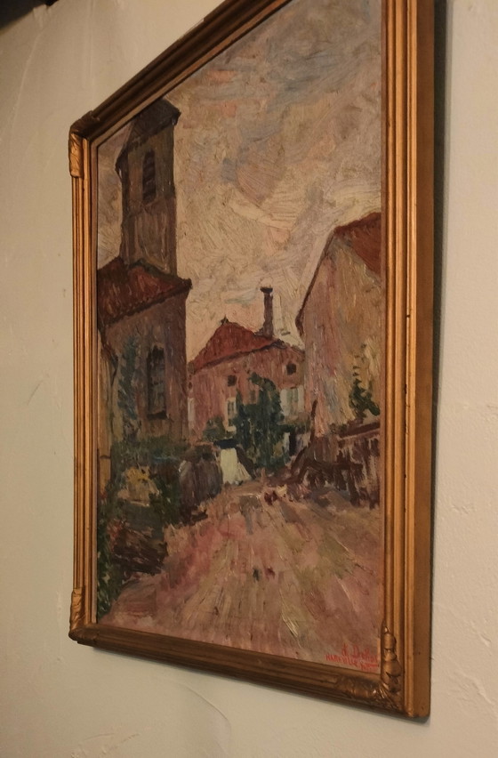 Image 1 of Painting by artist Charles Dehoy 1872-1940 from Brussels Saint-Gilles - the work depicts a village in Hareville in France