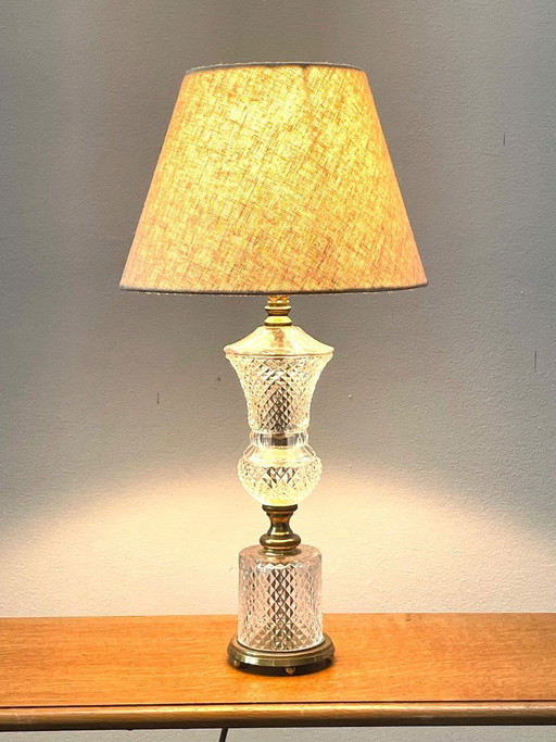 Table lamp in cut glass and brass, circa 1950