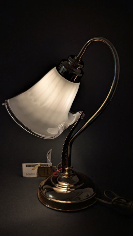 Image 1 of Refined Pair of Murano Calla Lamps, Vintage New Old Stock, 24kt Gold