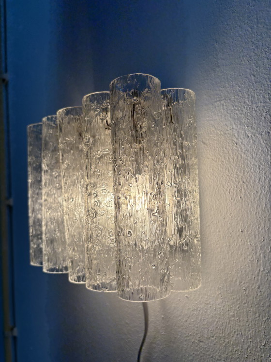 Image 1 of Vintage Doria Leuchten wall lamp ice glass tubes 1960s