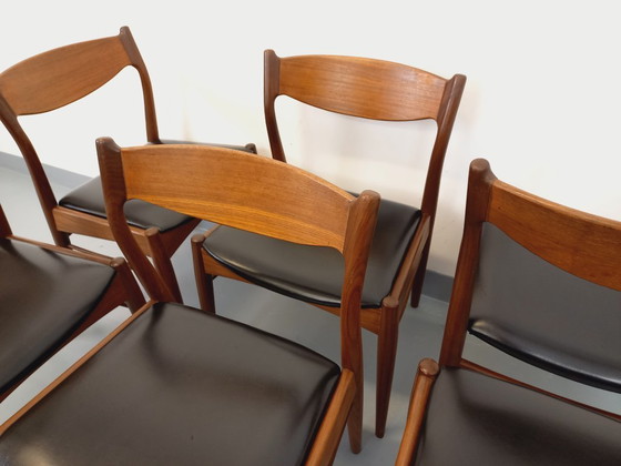 Image 1 of Set of 6 vintage Danish Scandinavian chairs by Aerthoj Jensen & Molholm in teak and skai from the 1960s